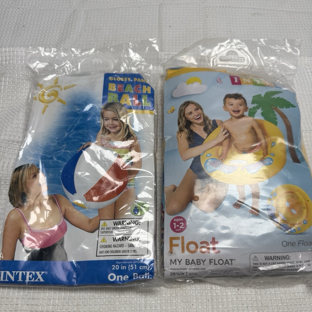 Set Intex 2011 20" Beach Ball & 2023 26" Baby Donut Float Pool Toys New Kids